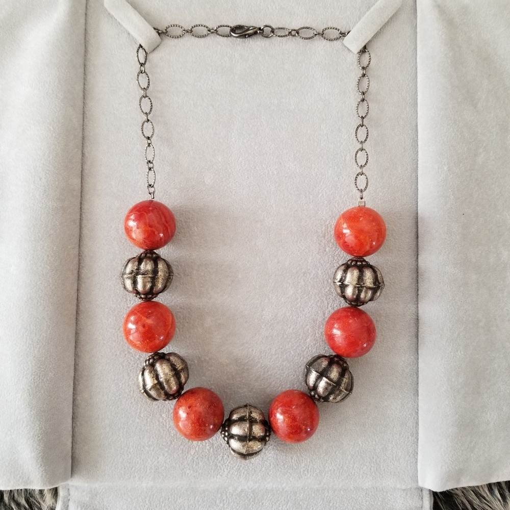 Handmade Coral Beaded Statement Necklace